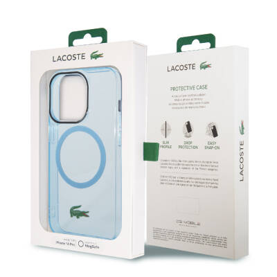 Apple iPhone 15 Pro Case Lacoste Original Licensed Magsafe Charging Feature Transparent Crocodile Logo Printed Cover - 25