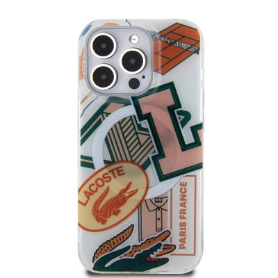 Apple iPhone 15 Pro Case Lacoste Original Licensed Magsafe Double Layer Patches Patterned Cover with Charging Feature - 19