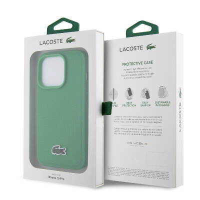 Apple iPhone 15 Pro Case Lacoste Original Licensed PU Pique Pattern Back Iconic Crocodile Woven Logo Cover - 9