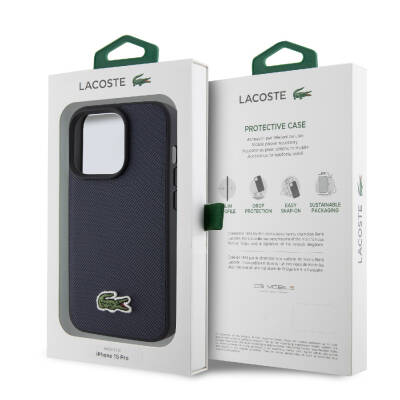 Apple iPhone 15 Pro Case Lacoste Original Licensed PU Pique Pattern Back Iconic Crocodile Woven Logo Cover - 17