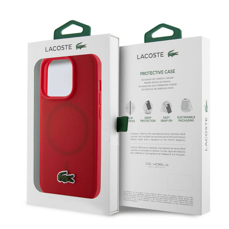 Apple iPhone 15 Pro Case Lacoste Original Licensed PU Pique Pattern Back Iconic Crocodile Woven Logo Cover - 25