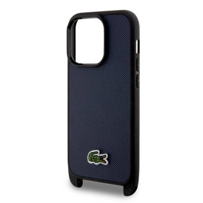 Apple iPhone 15 Pro Case Lacoste Original Licensed PU Pique Pattern Back Surface with Strap Iconic Crocodile Woven Logo Cover - 12