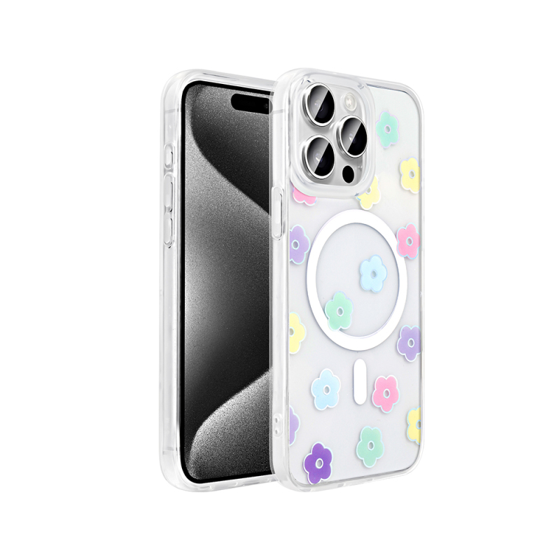 Apple iPhone 15 Pro Case M-Safe Charging Transparent Zore Folk Hard Cover - 4
