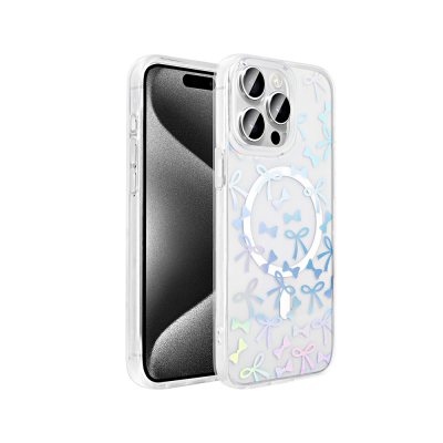 Apple iPhone 15 Pro Case M-Safe Charging Transparent Zore Folk Hard Cover - 6