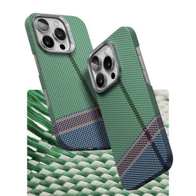 Apple iPhone 15 Pro Case Magsafe Carbon Fiber Design Charging Feature Benks Passion Green ArmorAir Kevlar Cover - 4