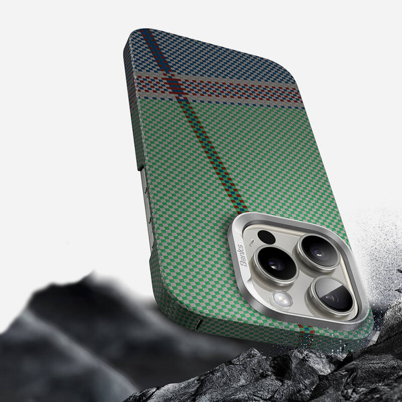 Apple iPhone 15 Pro Case Magsafe Carbon Fiber Design Charging Feature Benks Passion Green ArmorAir Kevlar Cover - 6