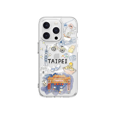 Apple iPhone 15 Pro Case Magsafe Charging Feature Drawing Pattern Shock Preventive Transparent Licensed Switcheasy City-M Taipei Cover - 1