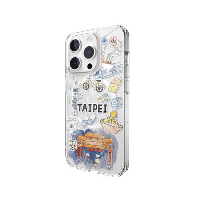 Apple iPhone 15 Pro Case Magsafe Charging Feature Drawing Pattern Shock Preventive Transparent Licensed Switcheasy City-M Taipei Cover - 3
