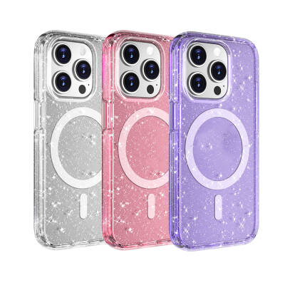 Apple iPhone 15 Pro Case Magsafe Charging Feature Shining Glitter Transparent Colored Zore Allstar Cover - 5