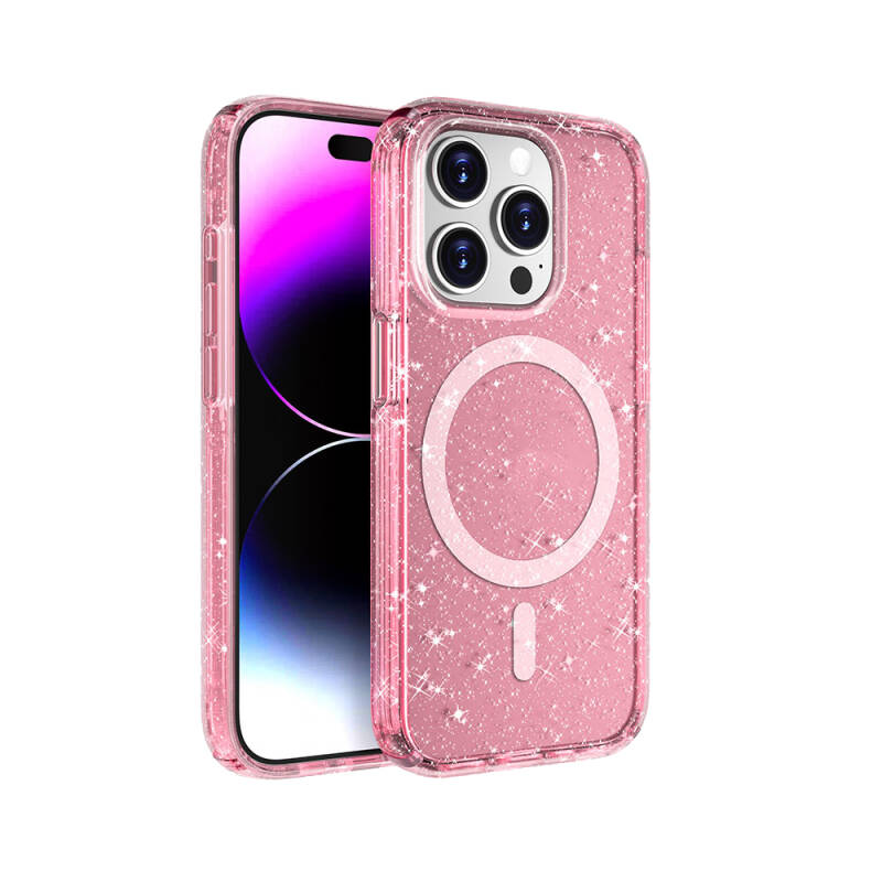 Apple iPhone 15 Pro Case Magsafe Charging Feature Shining Glitter Transparent Colored Zore Allstar Cover - 4