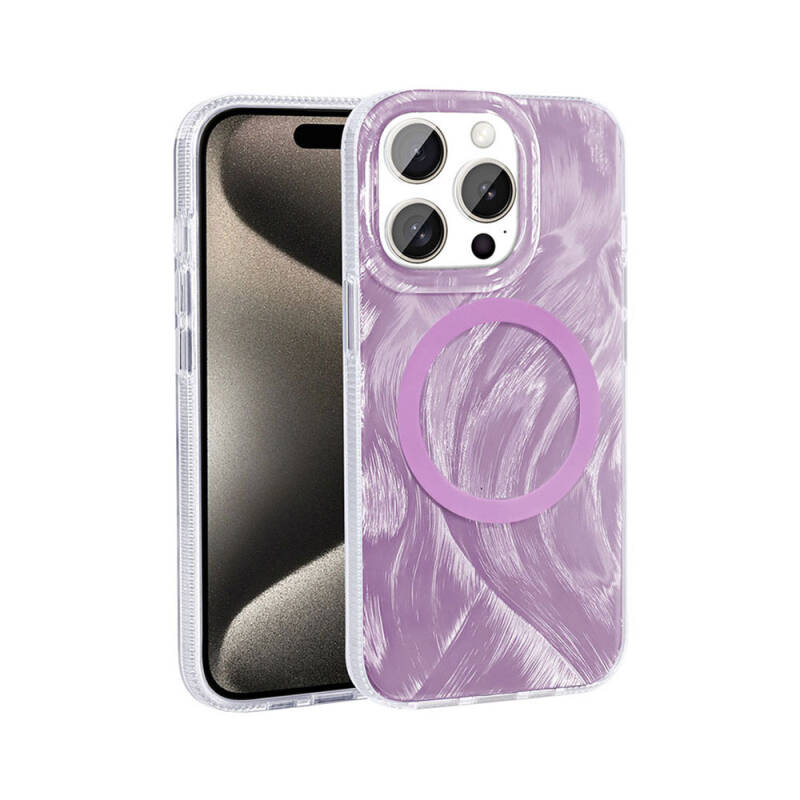 Apple iPhone 15 Pro Case Magsafe Charging Featured Brush Paint Patterned Zore Palette Cover - 5