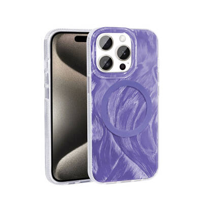 Apple iPhone 15 Pro Case Magsafe Charging Featured Brush Paint Patterned Zore Palette Cover - 3