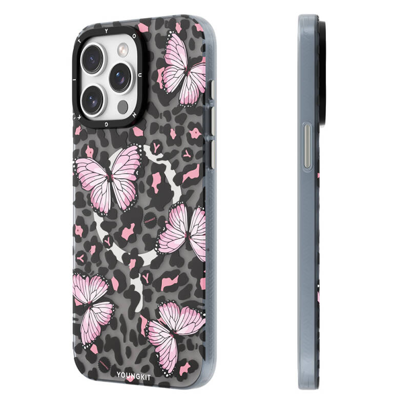 Apple iPhone 15 Pro Case Magsafe Charging Featured Butterfly Patterned Youngkit Shadow Dance Series Cover - 12