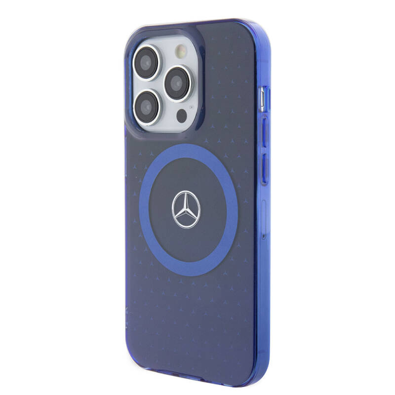 Apple iPhone 15 Pro Case Mercedes Benz Original Licensed Double Layer Blue Star Pattern Magsafe Charge Cover - 1