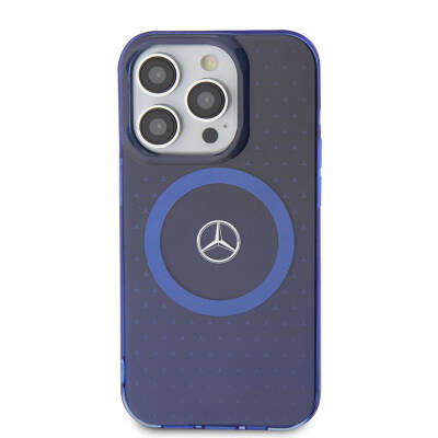 Apple iPhone 15 Pro Case Mercedes Benz Original Licensed Double Layer Blue Star Pattern Magsafe Charge Cover - 2