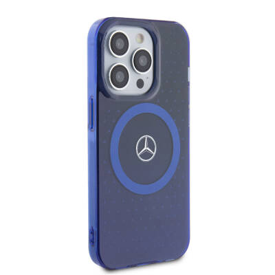 Apple iPhone 15 Pro Case Mercedes Benz Original Licensed Double Layer Blue Star Pattern Magsafe Charge Cover - 3