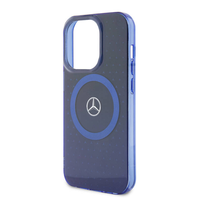 Apple iPhone 15 Pro Case Mercedes Benz Original Licensed Double Layer Blue Star Pattern Magsafe Charge Cover - 5