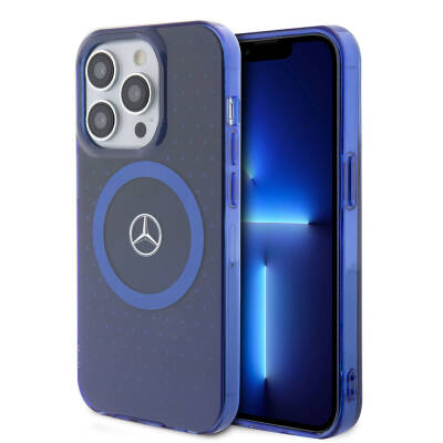 Apple iPhone 15 Pro Case Mercedes Benz Original Licensed Double Layer Blue Star Pattern Magsafe Charge Cover - 7