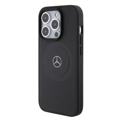 Apple iPhone 15 Pro Case Mercedes Benz Original Licensed Leather Pique Pattern Printing Logo Magsafe Charge Cover - 2