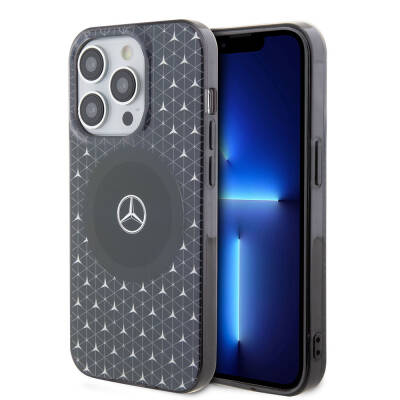 Apple iPhone 15 Pro Case Mercedes Benz Original Licensed Magsafe Charging Feature Double Layer Mini Star Pattern Cover - 1