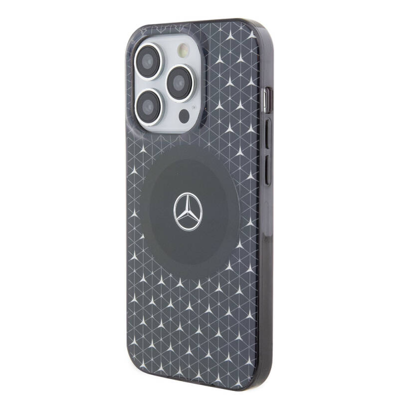 Apple iPhone 15 Pro Case Mercedes Benz Original Licensed Magsafe Charging Feature Double Layer Mini Star Pattern Cover - 2