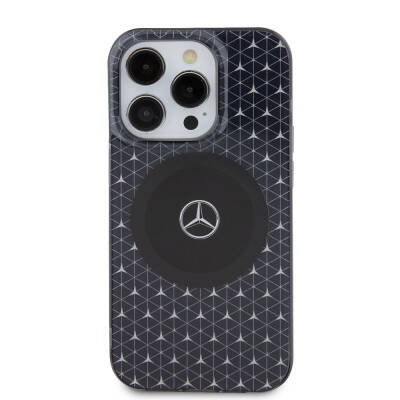 Apple iPhone 15 Pro Case Mercedes Benz Original Licensed Magsafe Charging Feature Double Layer Mini Star Pattern Cover - 3