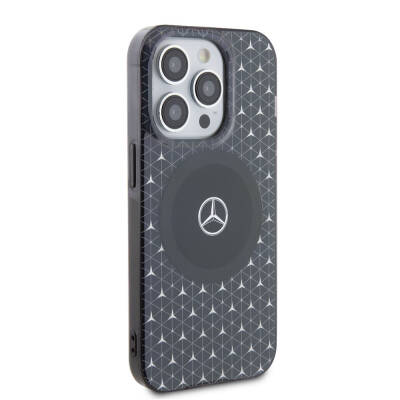 Apple iPhone 15 Pro Case Mercedes Benz Original Licensed Magsafe Charging Feature Double Layer Mini Star Pattern Cover - 4