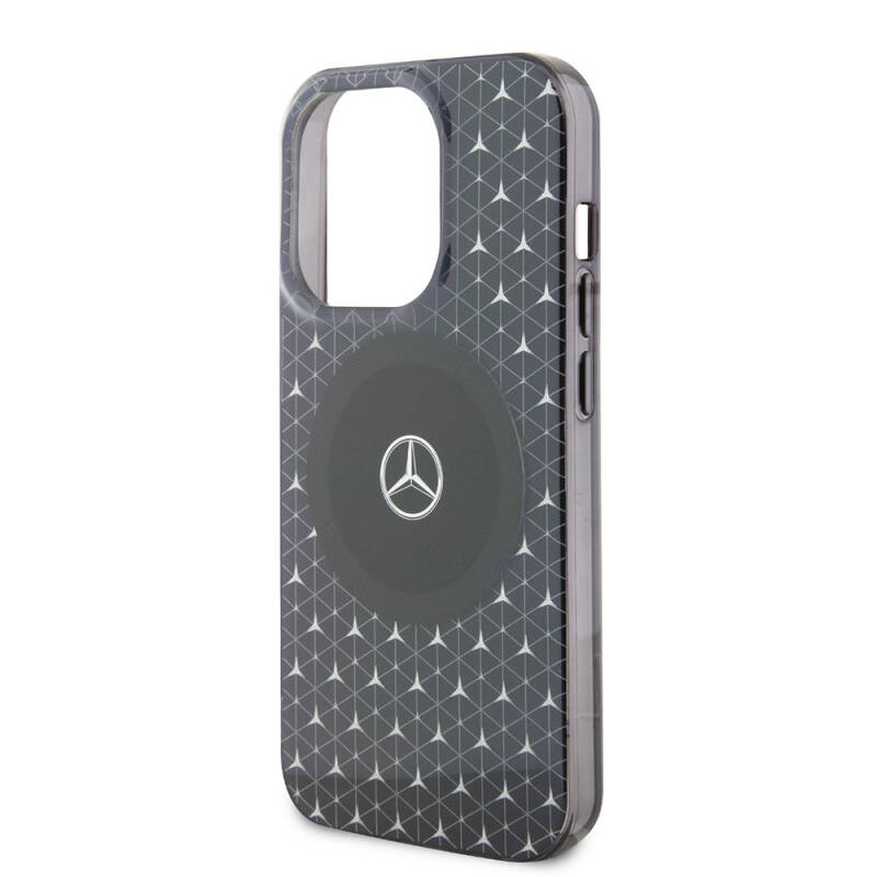 Apple iPhone 15 Pro Case Mercedes Benz Original Licensed Magsafe Charging Feature Double Layer Mini Star Pattern Cover - 6