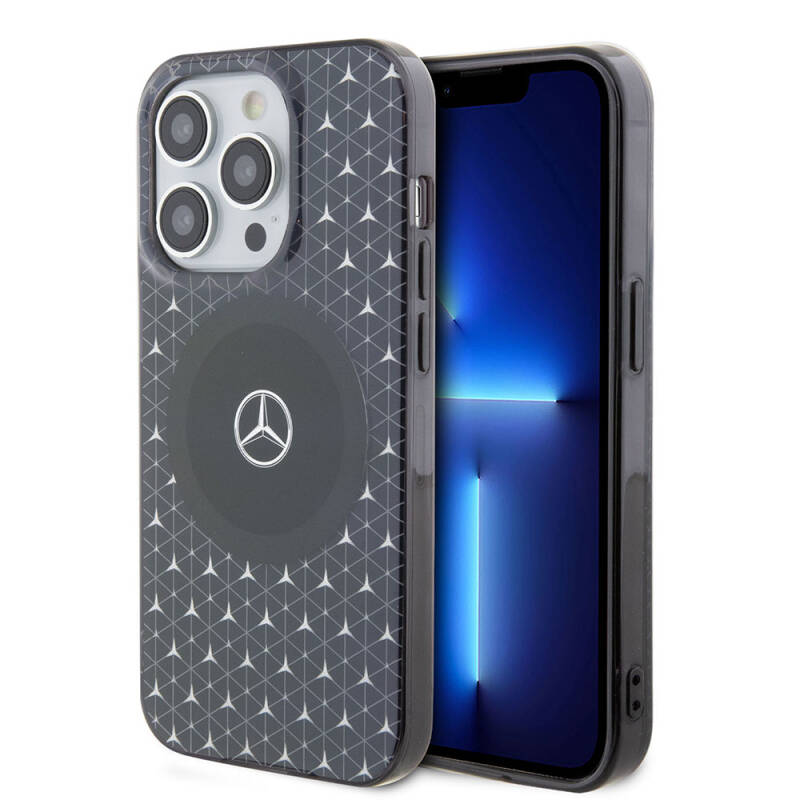 Apple iPhone 15 Pro Case Mercedes Benz Original Licensed Magsafe Charging Feature Double Layer Mini Star Pattern Cover - 9