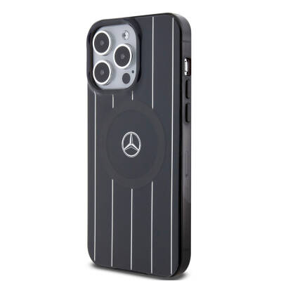 Apple iPhone 15 Pro Case Mercedes Benz Original Licensed Magsafe Double Layer Parallel Line Patterned Charge Cover - 11