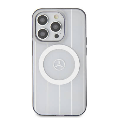 Apple iPhone 15 Pro Case Mercedes Benz Original Licensed Magsafe Double Layer Parallel Line Patterned Charge Cover - 4