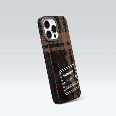 Apple iPhone 15 Pro Case Plaid Patterned Youngkit Gezhi Series Cover - 5