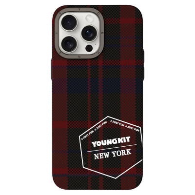 Apple iPhone 15 Pro Case Plaid Patterned Youngkit Gezhi Series Cover - 10