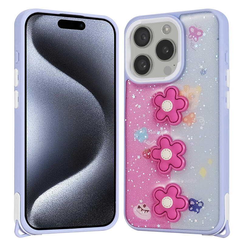 Apple iPhone 15 Pro Case Shining Glitter Relief Figured Zore Cevze Cover - 1