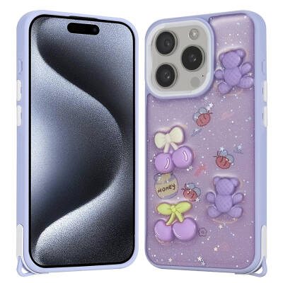 Apple iPhone 15 Pro Case Shining Glitter Relief Figured Zore Cevze Cover - 4