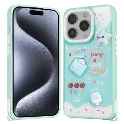 Apple iPhone 15 Pro Case Shining Glitter Relief Figured Zore Cevze Cover - 5