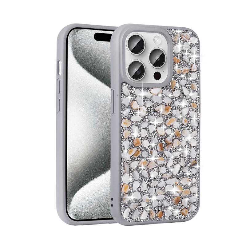 Apple iPhone 15 Pro Case Shiny Stone Design Zore Linea Cover - 7