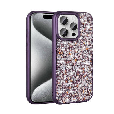 Apple iPhone 15 Pro Case Shiny Stone Design Zore Linea Diamond Cover - 12