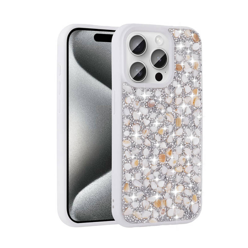 Apple iPhone 15 Pro Case Shiny Stone Design Zore Linea Diamond Cover - 13