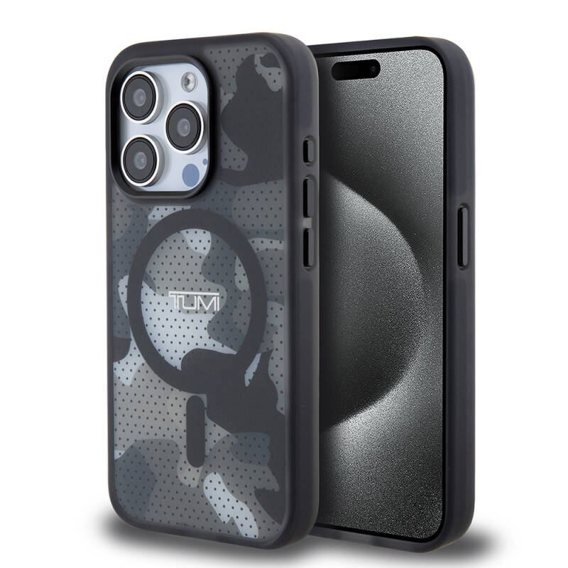 Apple iPhone 15 Pro Case TUMI Original Licensed Frosted Transparent Mesh Camouflage Patterned Cover with Magsafe Charging Feature - 1