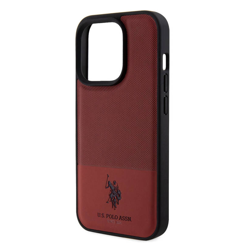 Apple iPhone 15 Pro Case U.S. Polo Assn. Original Licensed Faux Leather Back Surface Printing Logo Knitted Patterned Cover - 7