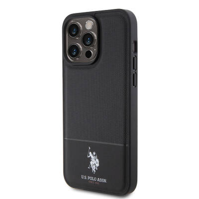 Apple iPhone 15 Pro Case U.S. Polo Assn. Original Licensed Faux Leather Back Surface Printing Logo Knitted Patterned Cover - 10