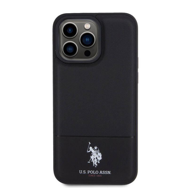 Apple iPhone 15 Pro Case U.S. Polo Assn. Original Licensed Faux Leather Back Surface Printing Logo Knitted Patterned Cover - 11