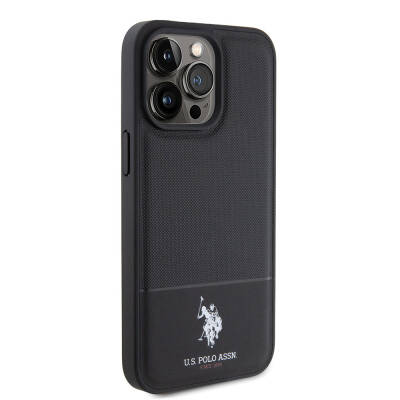 Apple iPhone 15 Pro Case U.S. Polo Assn. Original Licensed Faux Leather Back Surface Printing Logo Knitted Patterned Cover - 12