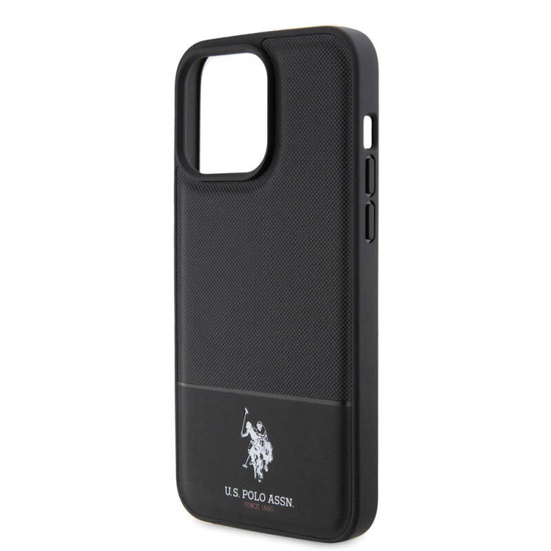 Apple iPhone 15 Pro Case U.S. Polo Assn. Original Licensed Faux Leather Back Surface Printing Logo Knitted Patterned Cover - 14