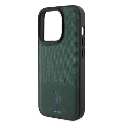 Apple iPhone 15 Pro Case U.S. Polo Assn. Original Licensed Faux Leather Back Surface Printing Logo Knitted Patterned Cover - 22