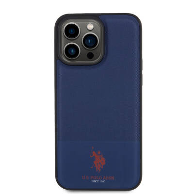 Apple iPhone 15 Pro Case U.S. Polo Assn. Original Licensed Faux Leather Back Surface Printing Logo Knitted Patterned Cover - 27