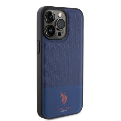 Apple iPhone 15 Pro Case U.S. Polo Assn. Original Licensed Faux Leather Back Surface Printing Logo Knitted Patterned Cover - 28