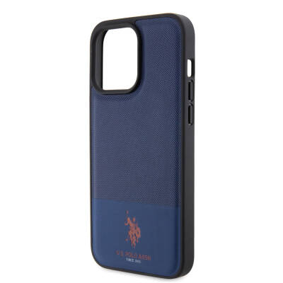 Apple iPhone 15 Pro Case U.S. Polo Assn. Original Licensed Faux Leather Back Surface Printing Logo Knitted Patterned Cover - 30