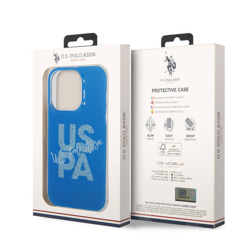 Apple iPhone 15 Pro Case U.S. Polo Assn. Original Licensed Glitter Glossy Alphabet Design Cover - 17